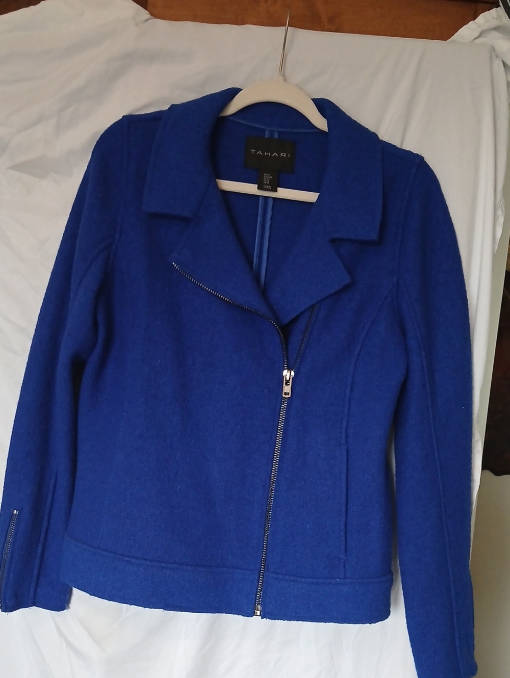 Tahari Women's Cobalt Blue Asymmetrical Zip Wool-Blend Jacket